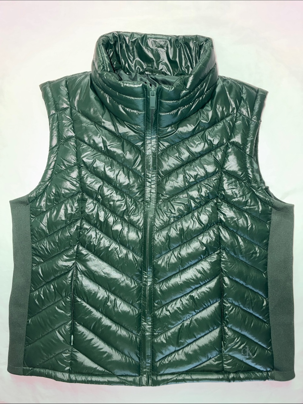 Calvin Klein Shiny Forest Green Quilted Puffer Vest